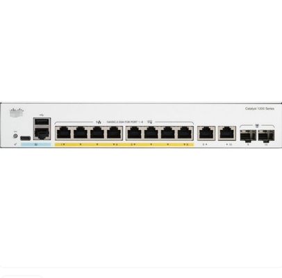 C1200-8P-E-2G Cisco Switches 8x 10/100/1000 PoE+-poorten met een vermogen van 67 W 2x Gigabit koper/SFP-combo-poorten, op een rack te monteren