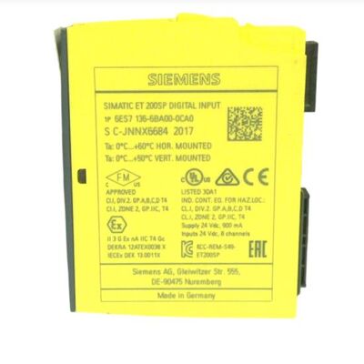 Siemens 6ES7136-6BA00-0CA0 ET200SP F-DI 8x24VDC HF Veiligheidsingangsmodule met SIL3 Certificering en PL e Beoordeling